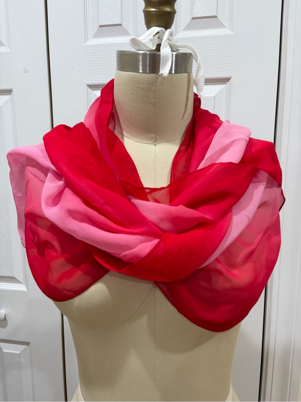 Kay Under Silk Coral Bright Red and Pink Scarf Shawl 20”/75”
